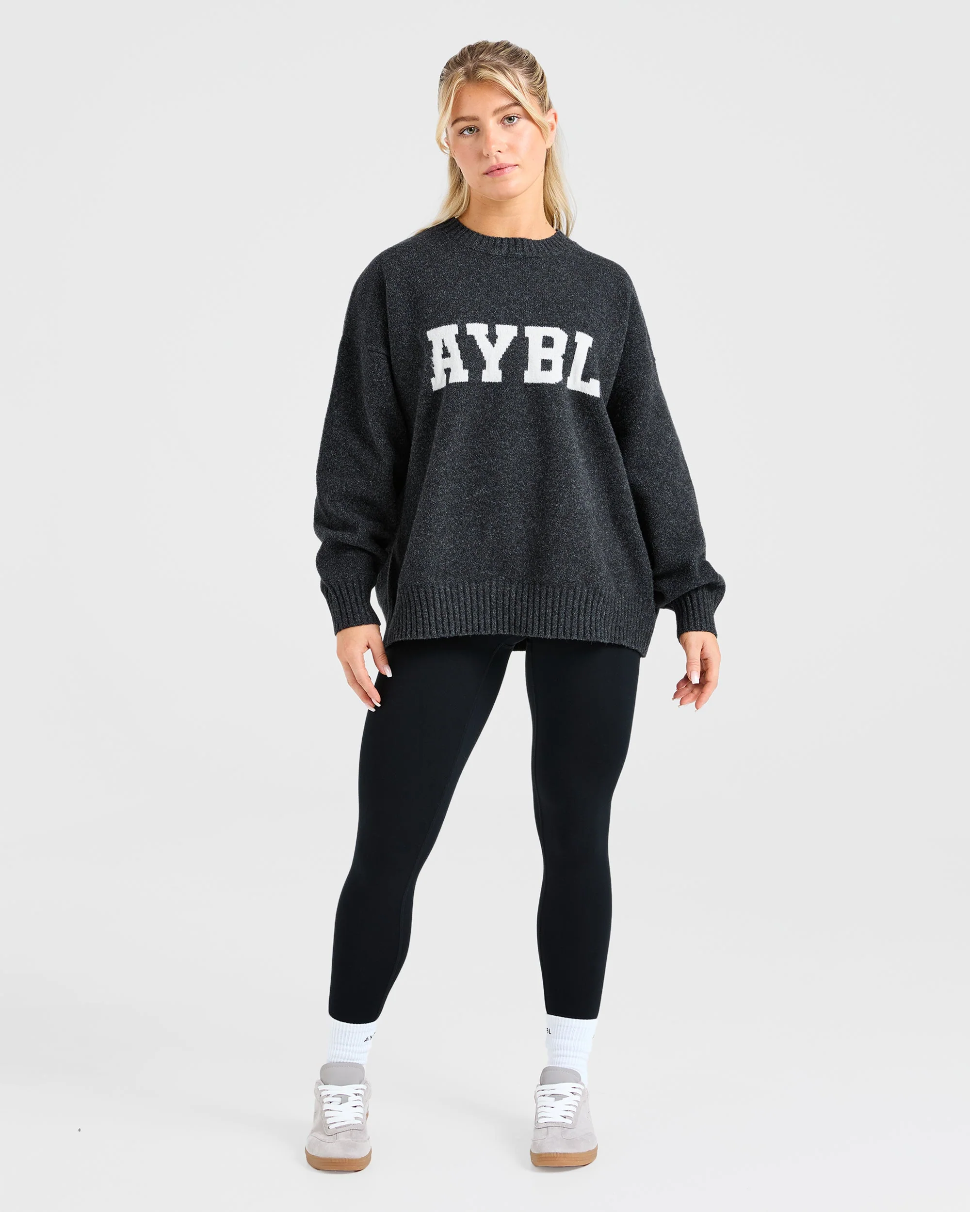 Varsity Oversized Knitted Sweater - Charcoal - Image 3