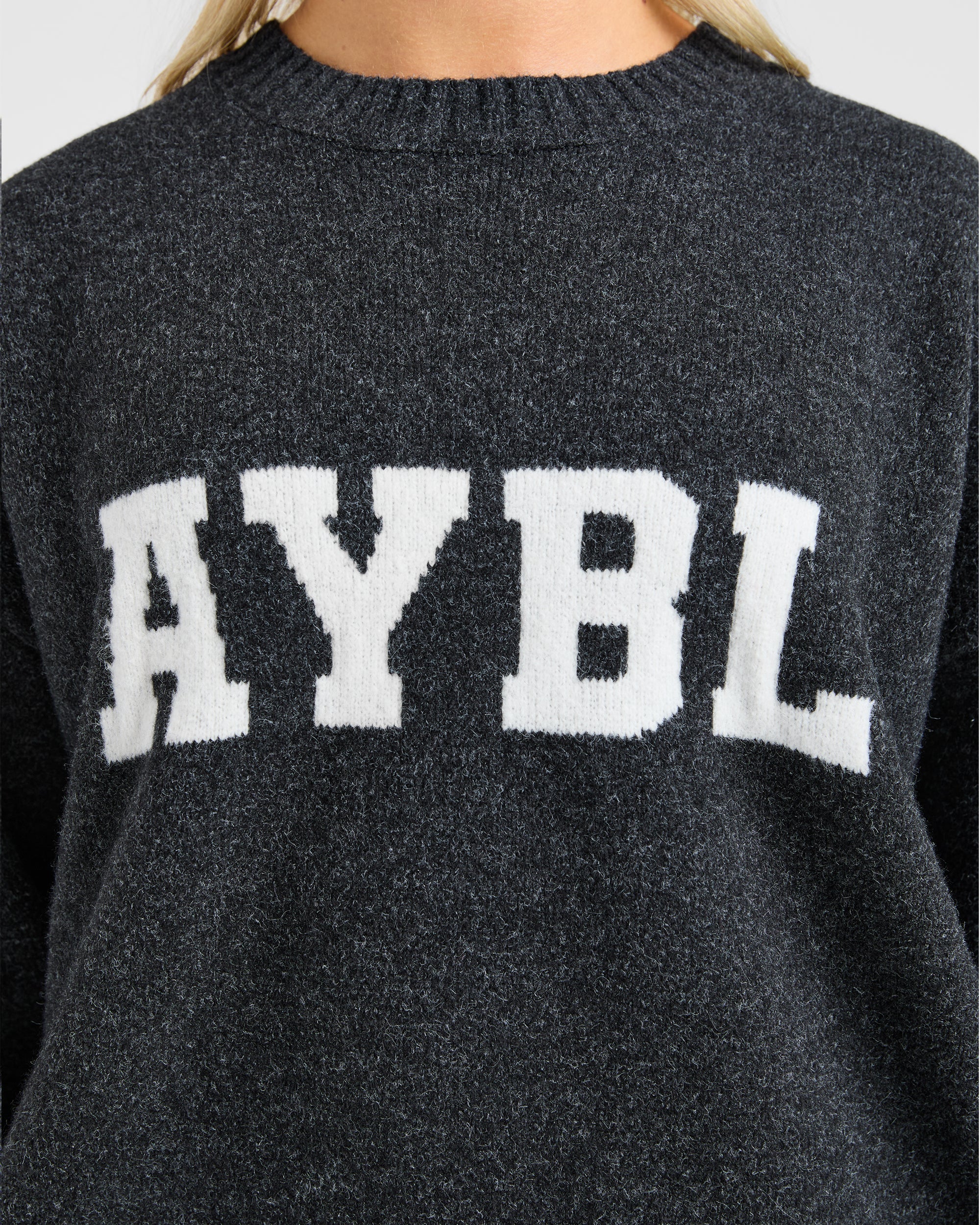 Varsity Oversized Knitted Sweater - Charcoal - Image 5