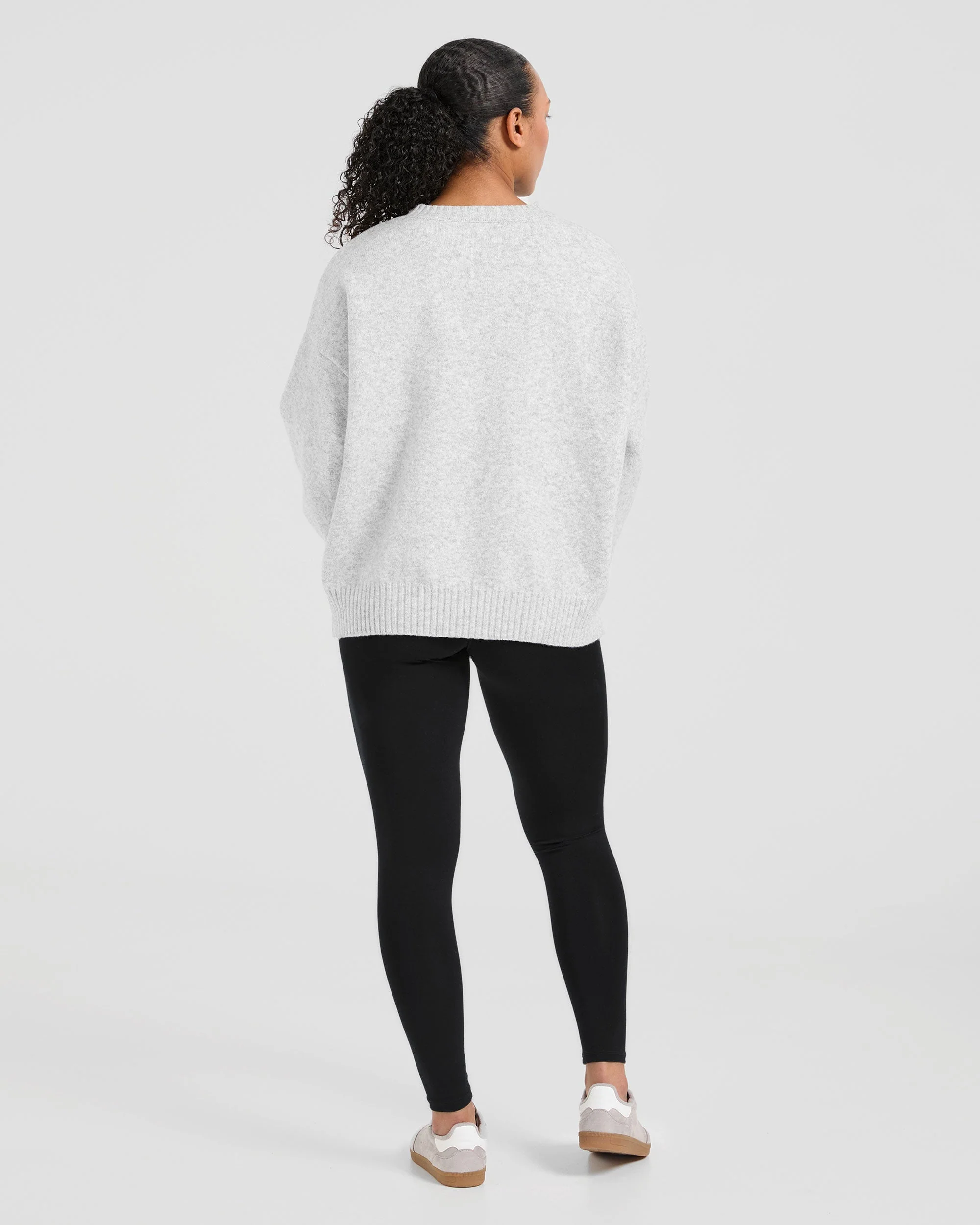 Varsity Oversized Knitted Sweater - Grey Marl - Image 4