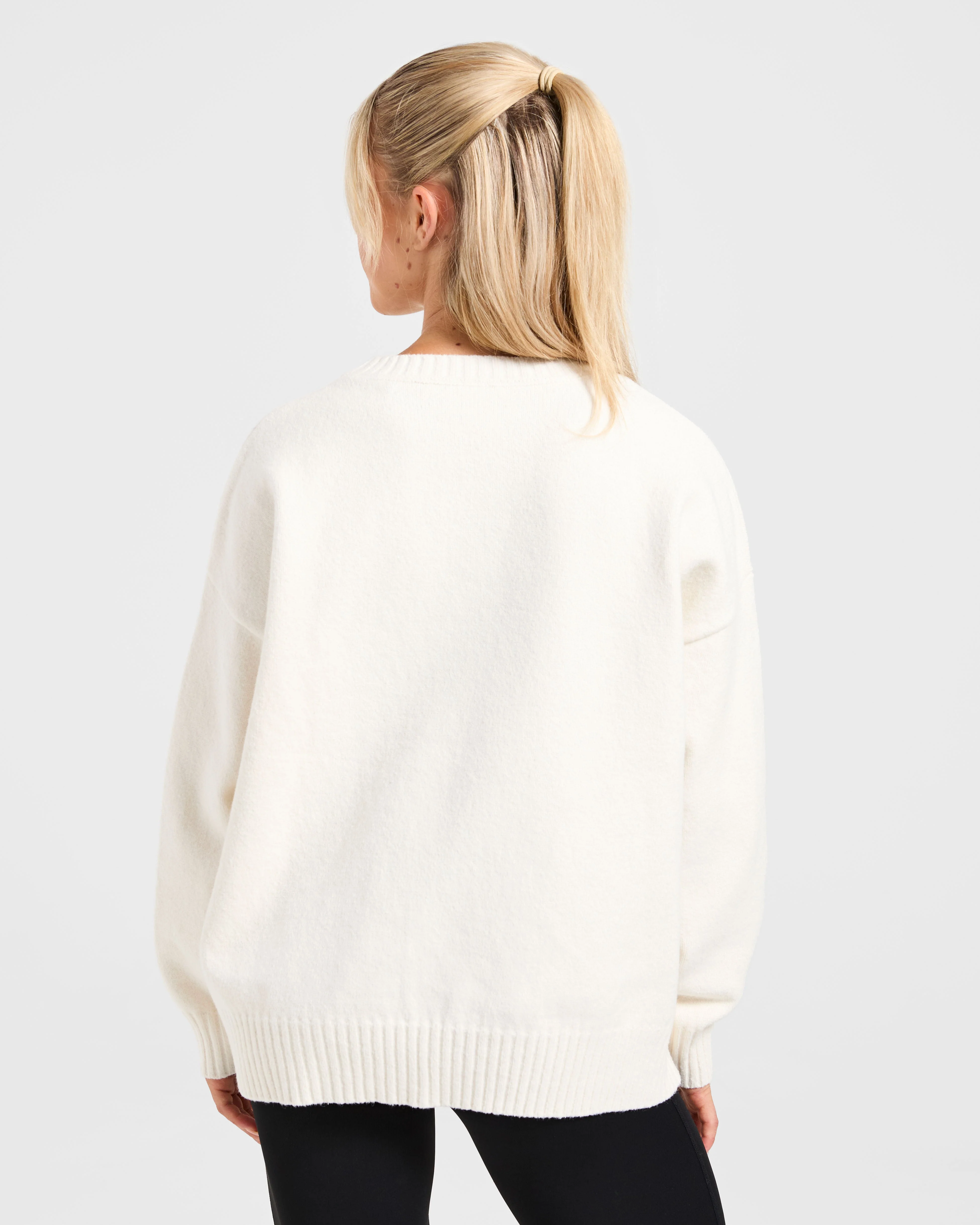 Varsity Oversized Knitted Sweater - Off White - Image 2