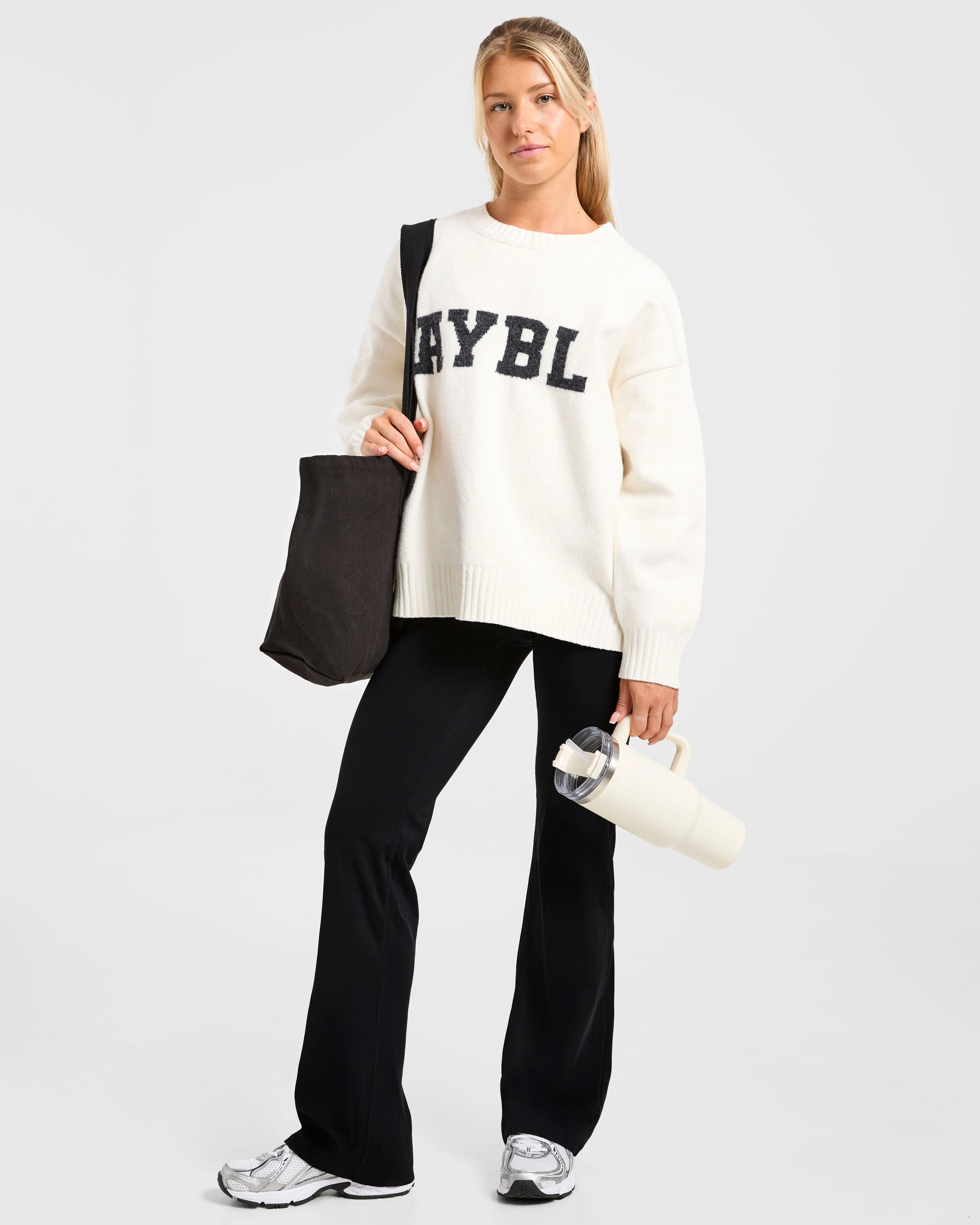 Varsity Oversized Knitted Sweater - Off White - Image 7